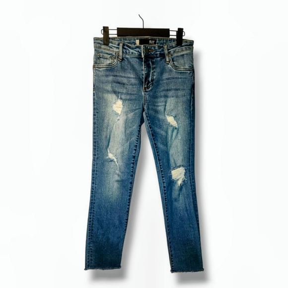 Kut from the Kloth Blue Distressed Straight Leg Jeans - Picture 1 of 4